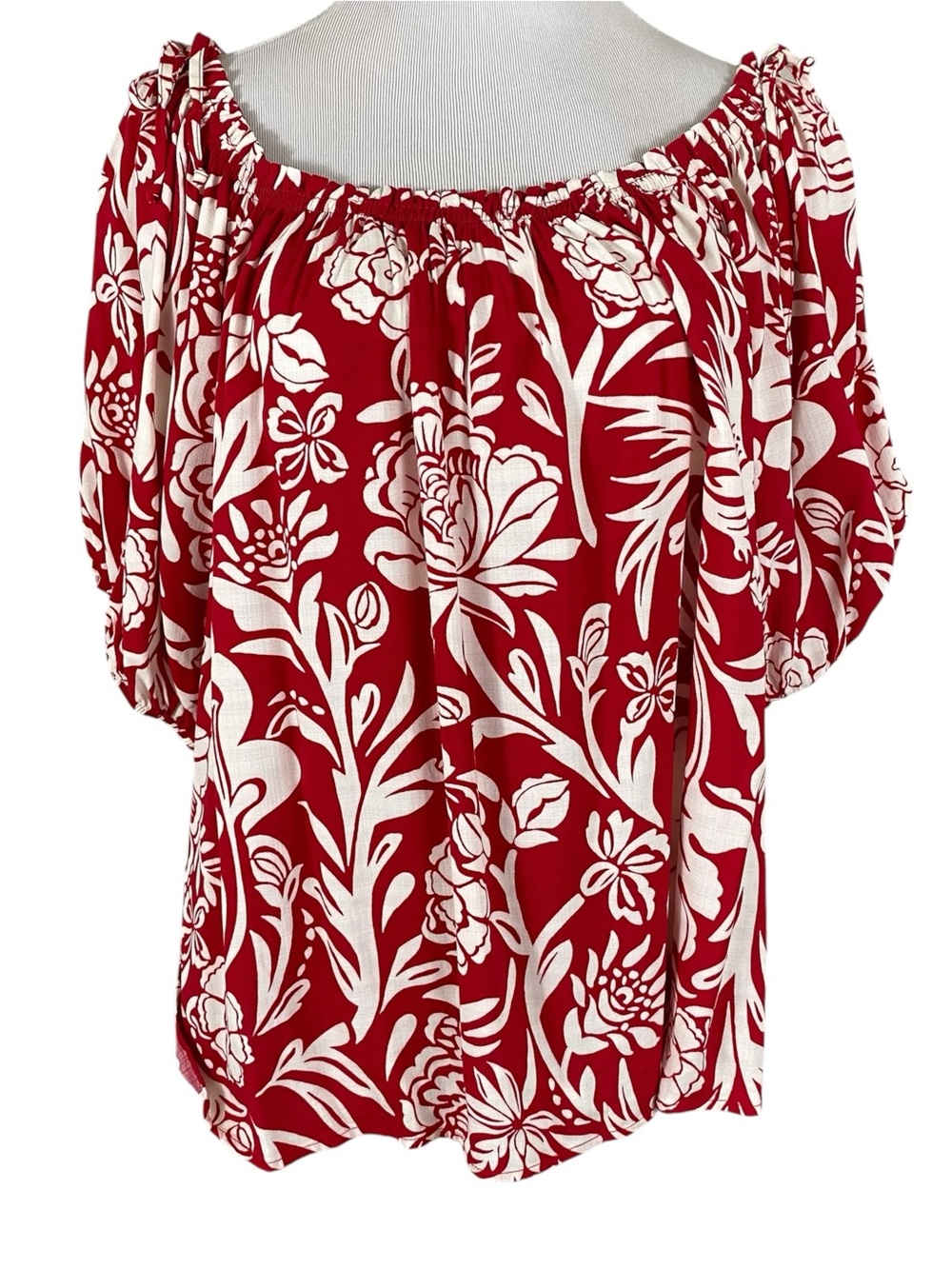 Knox Rose Womens Floral Peasant Blouse Plus Size XXL Red Tropical Boho Relaxed